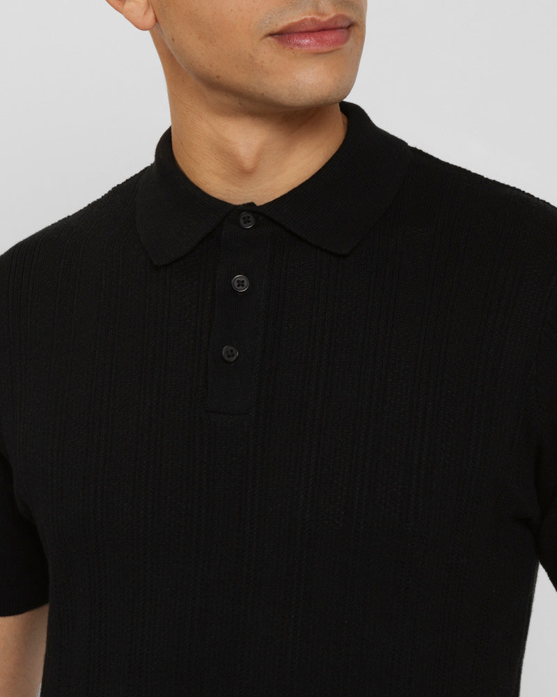 Textured Stripe Short Sleeve Polo Shirt
