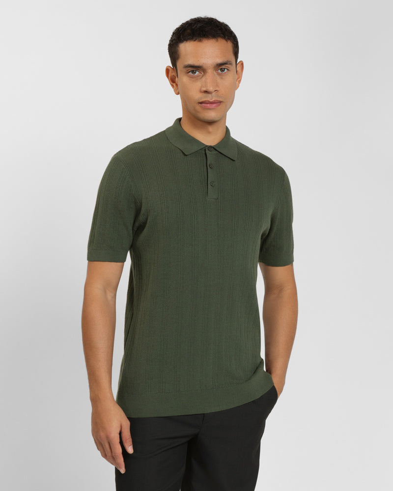 Textured Stripe Short Sleeve Polo Shirt