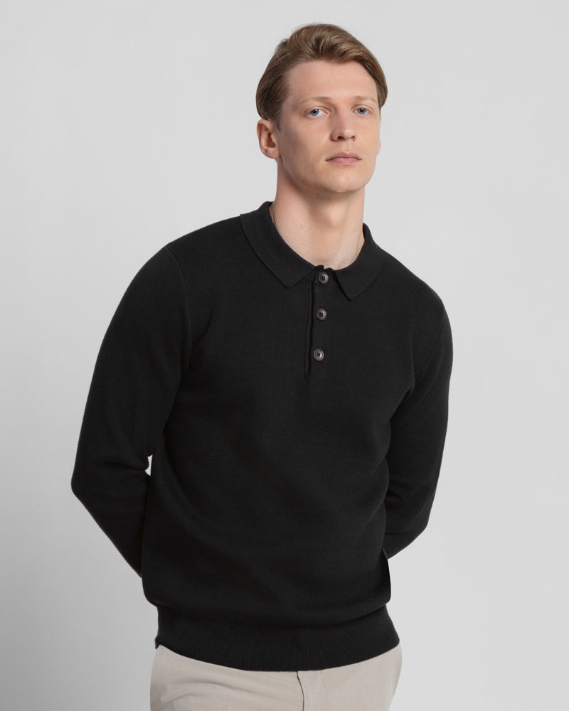 Heavy Milano Knit Long Sleeve Polo Shirt
