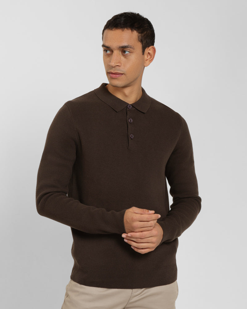 Heavy Milano Knit Long Sleeve Polo Shirt