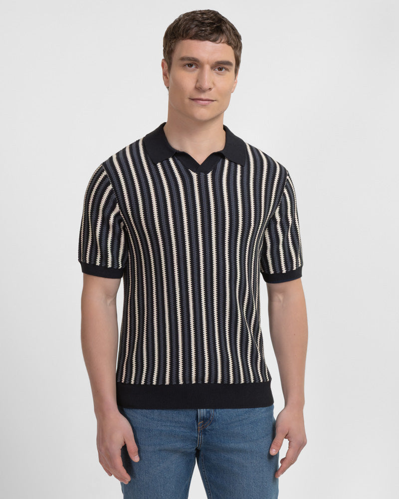 Pimlico - Knitted Stripe Trophy Neck Polo Shirt