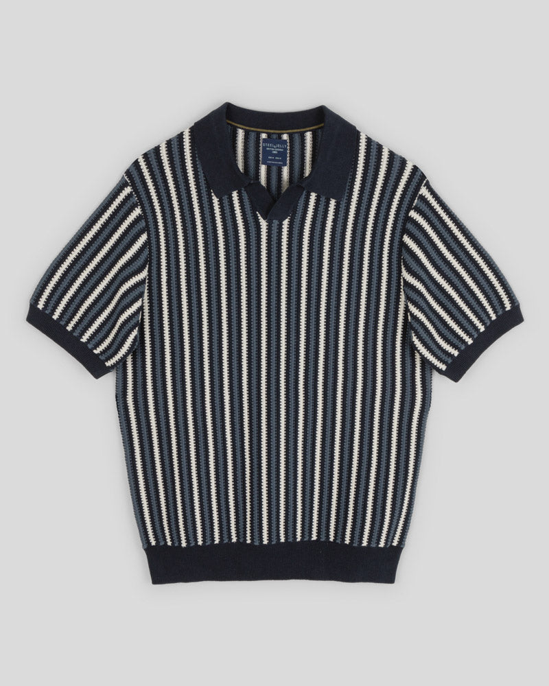 Pimlico - Knitted Stripe Trophy Neck Polo Shirt