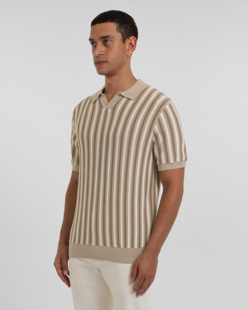 Pimlico - Knitted Stripe Trophy Neck Polo Shirt
