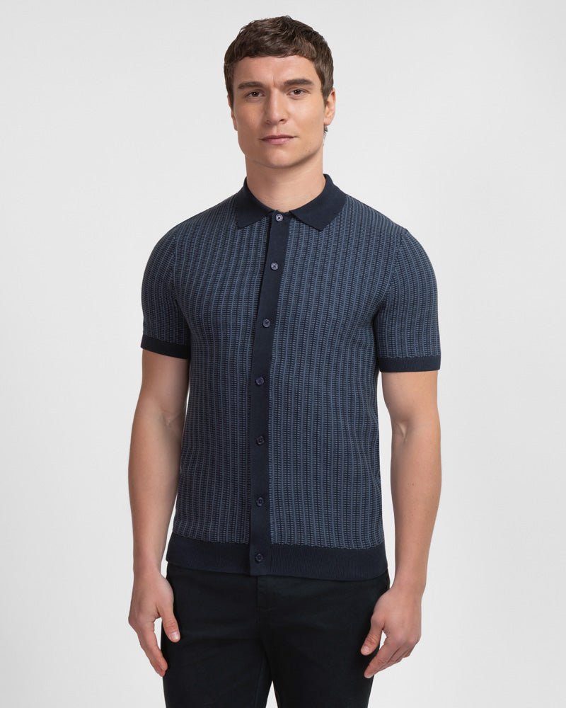 Heston - Stripe Textured Knitted Short Sleeve Shirt