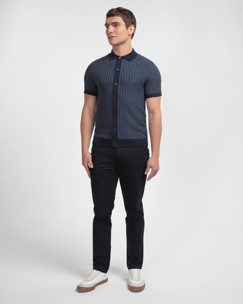 Heston - Stripe Textured Knitted Short Sleeve Shirt