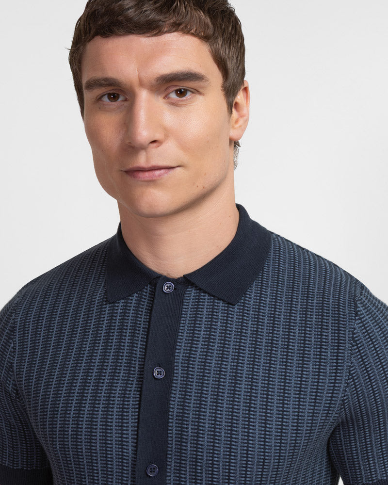 Heston - Stripe Textured Knitted Short Sleeve Shirt