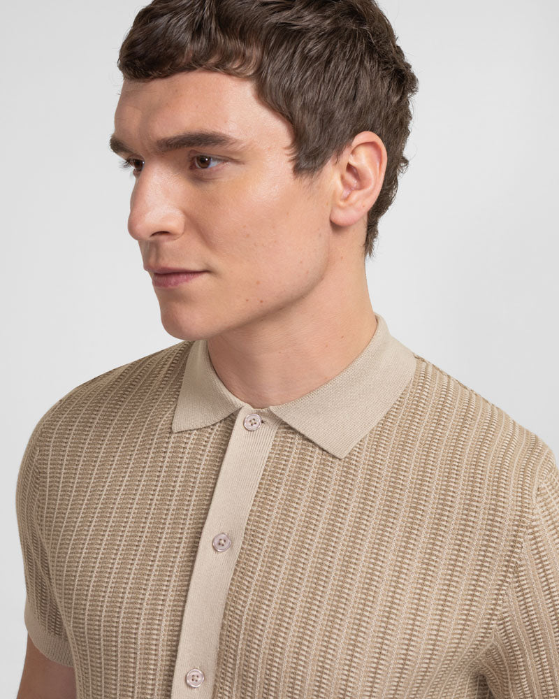 Heston - Stripe Textured Knitted Short Sleeve Shirt