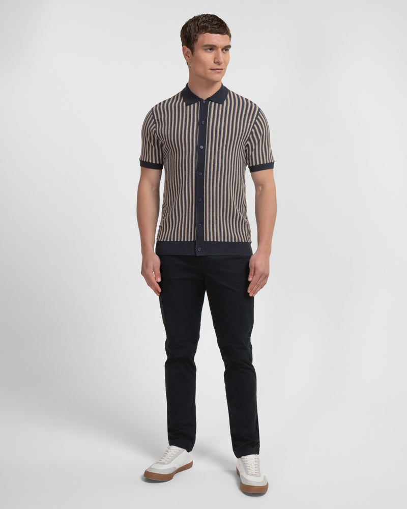 Grove - Textured Stripe Knitted Short Sleeve Shirt