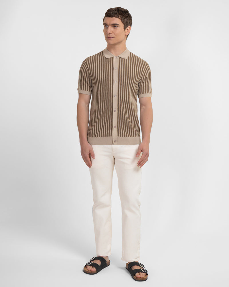 Grove - Textured Stripe Knitted Short Sleeve Shirt