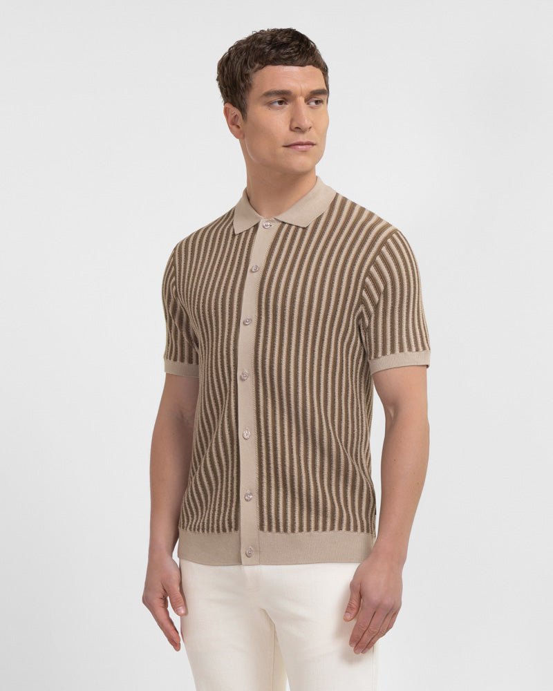 Grove - Textured Stripe Knitted Short Sleeve Shirt