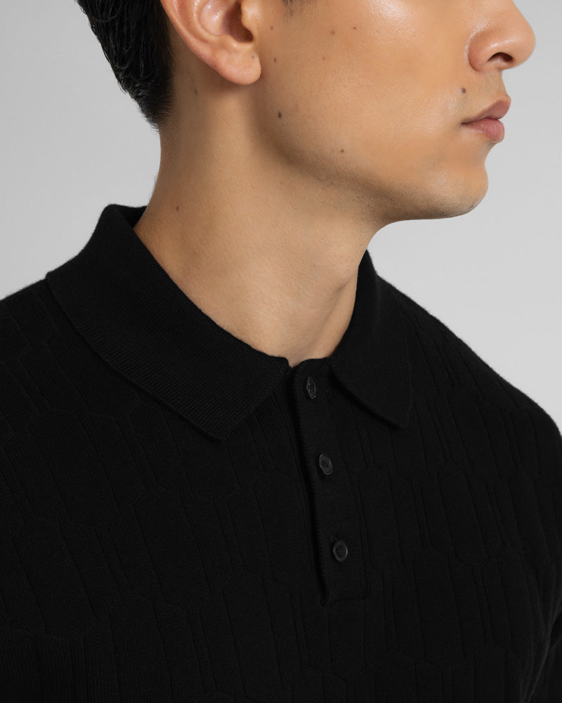 Tarvin - Geo Texture Knitted Polo Shirt