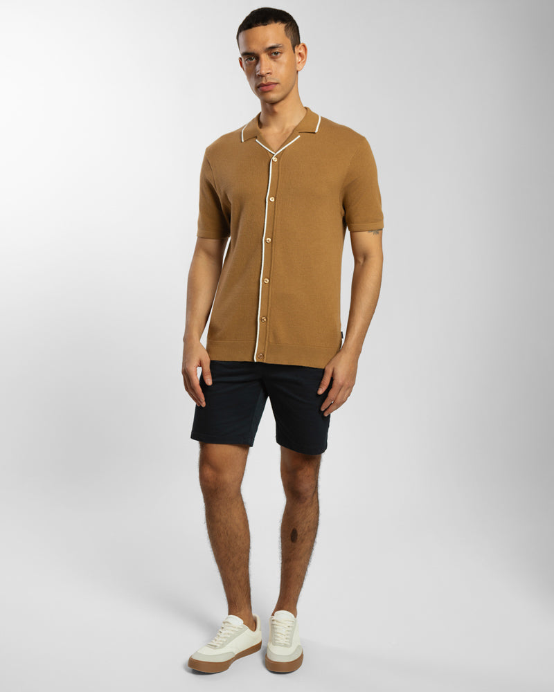 Knitted Short Sleeve Shirt With Contrast Tipping
