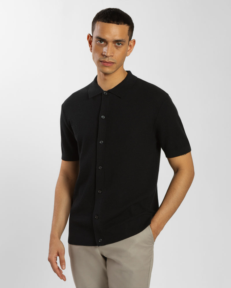 Textured Knitted Polo Shirt