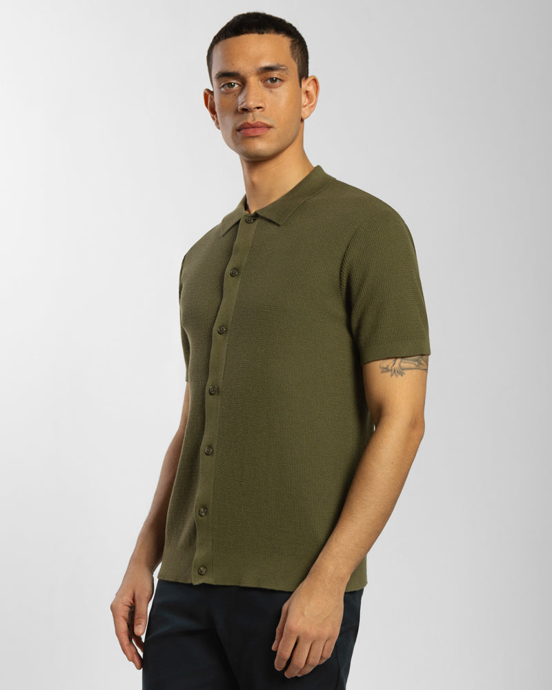 Textured Knitted Polo Shirt