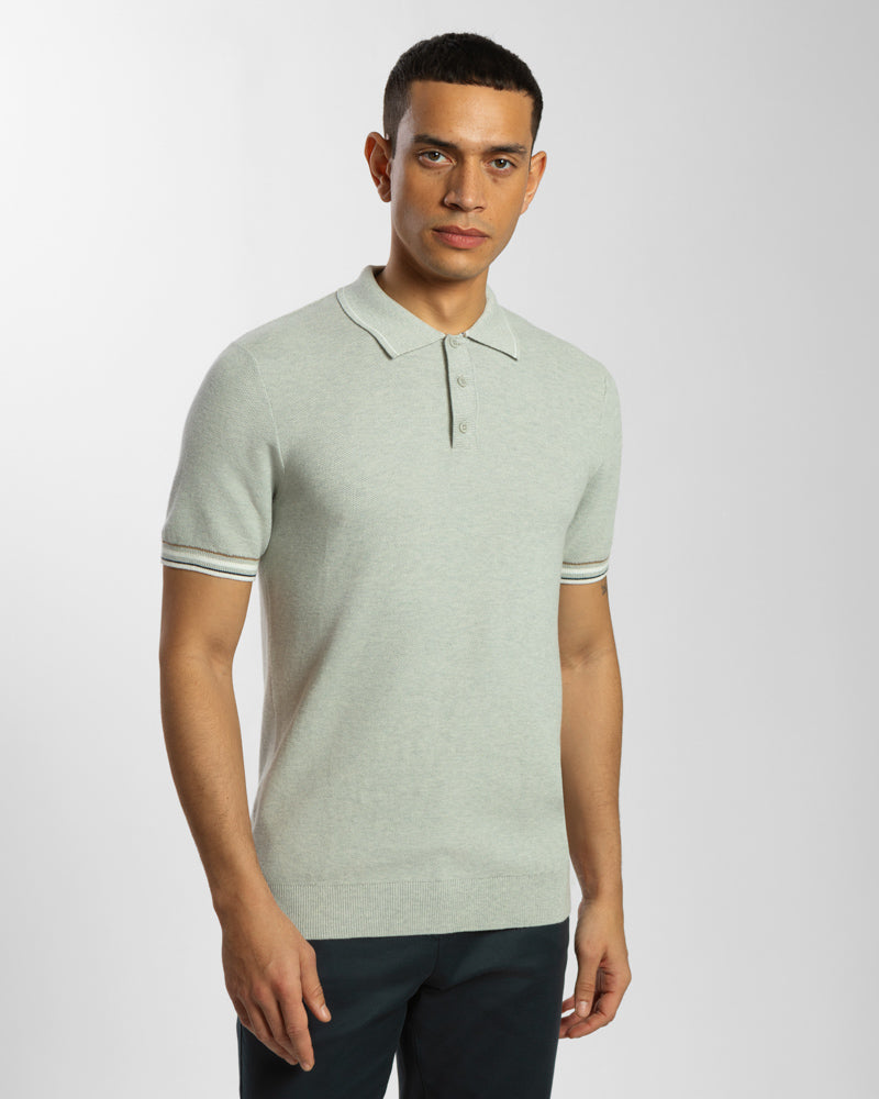 Knitted Polo Shirt With Contrast Cuff Detail