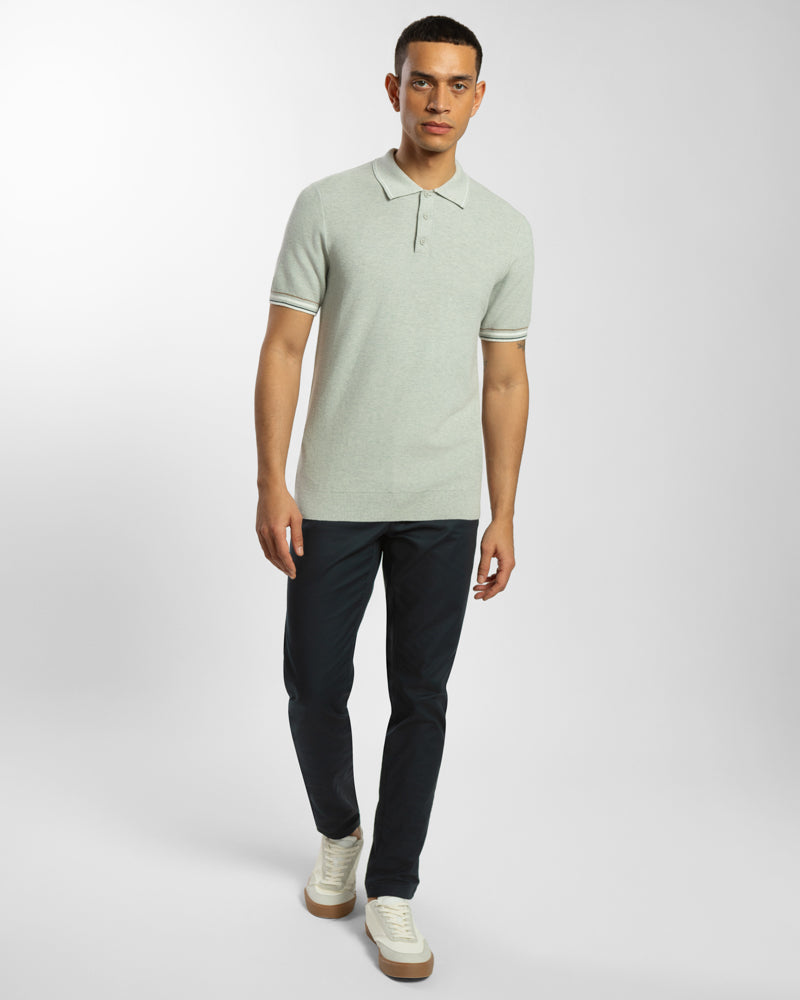 Knitted Polo Shirt With Contrast Cuff Detail