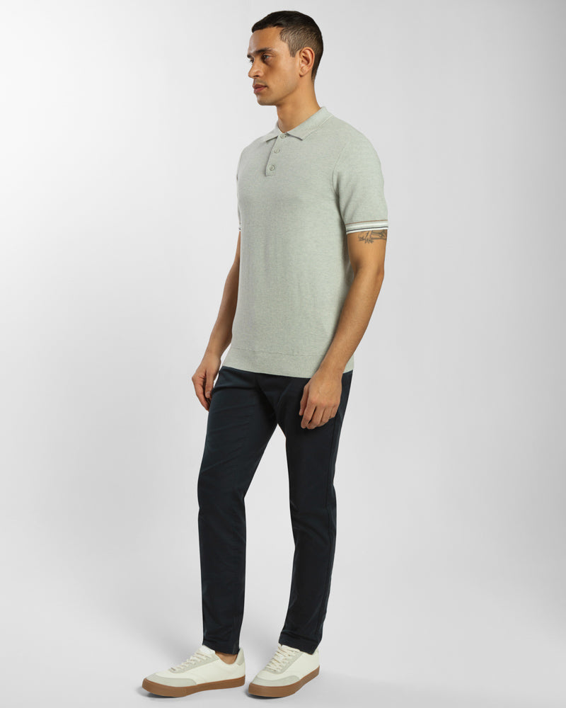 Knitted Polo Shirt With Contrast Cuff Detail