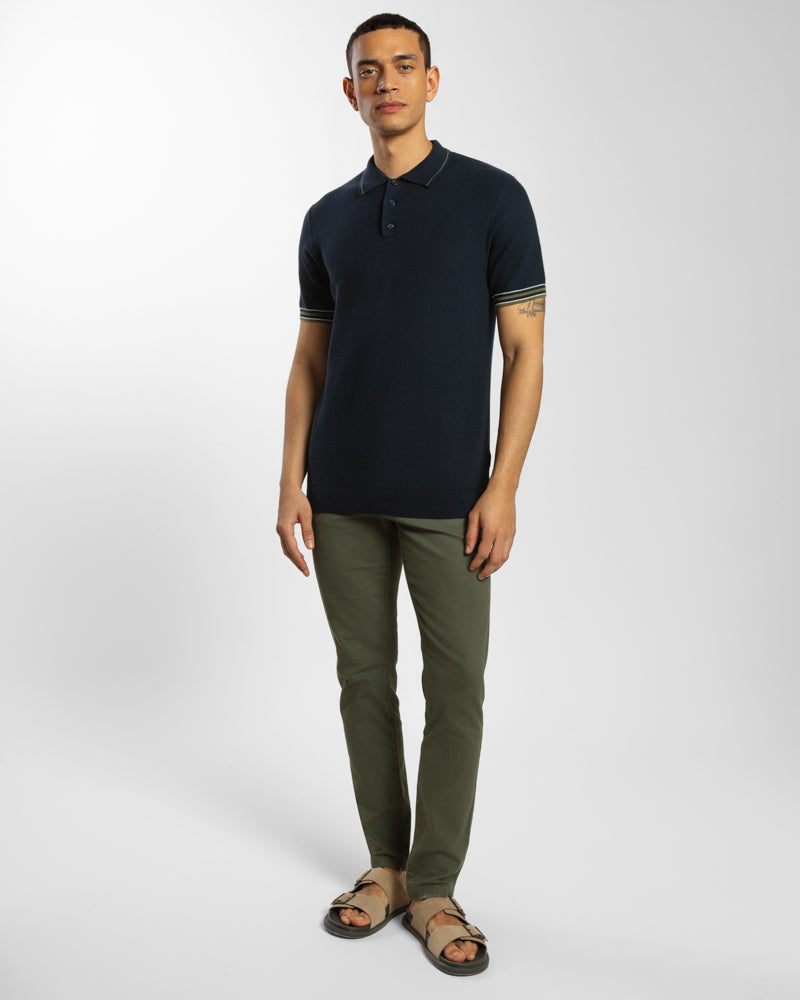 Knitted Polo Shirt With Contrast Cuff Detail