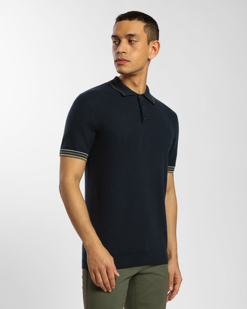 Knitted Polo Shirt With Contrast Cuff Detail