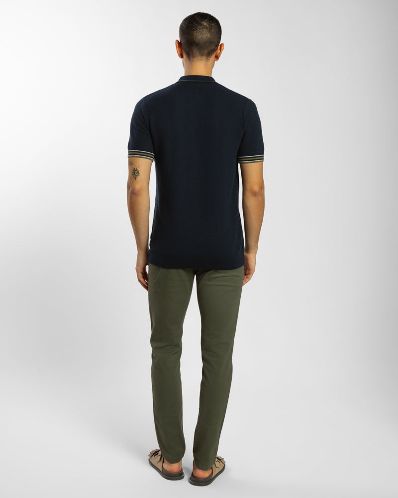 Knitted Polo Shirt With Contrast Cuff Detail