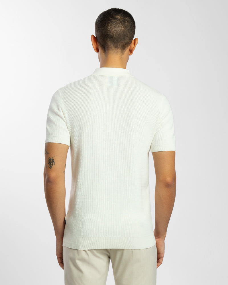 Waffle Textured Knitted Polo Shirt