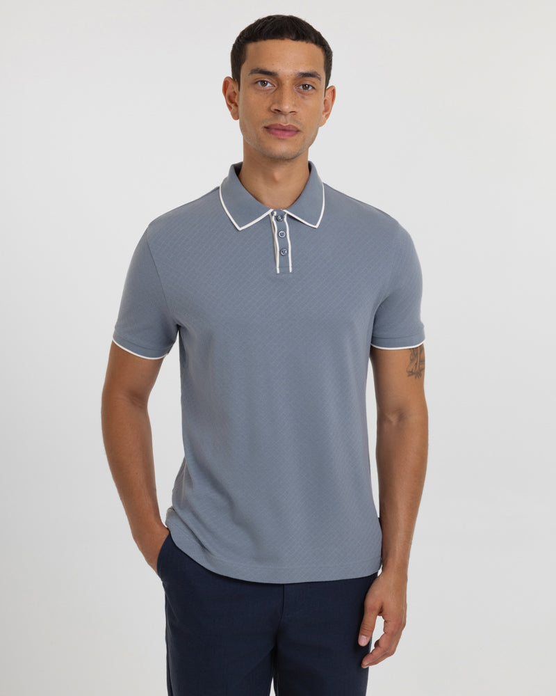 Beam - Diamond Textured Jacquard Polo Shirt