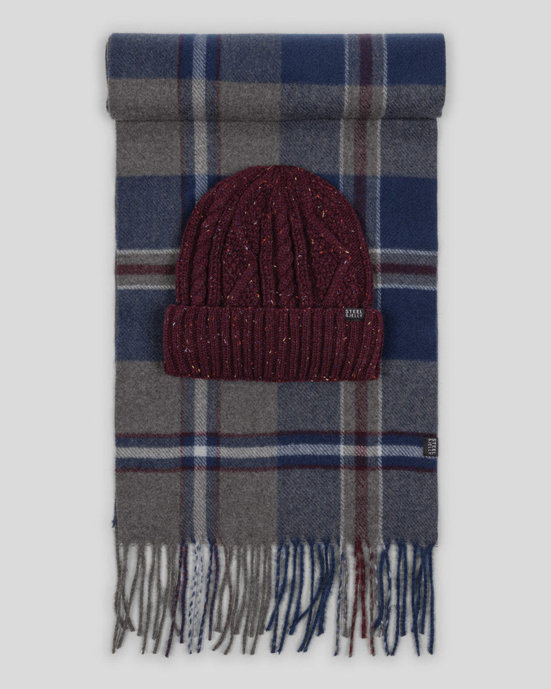 Steel & Jelly Men’s Kirdford Nep Beanie & Check Soft-Touch Scarf Set