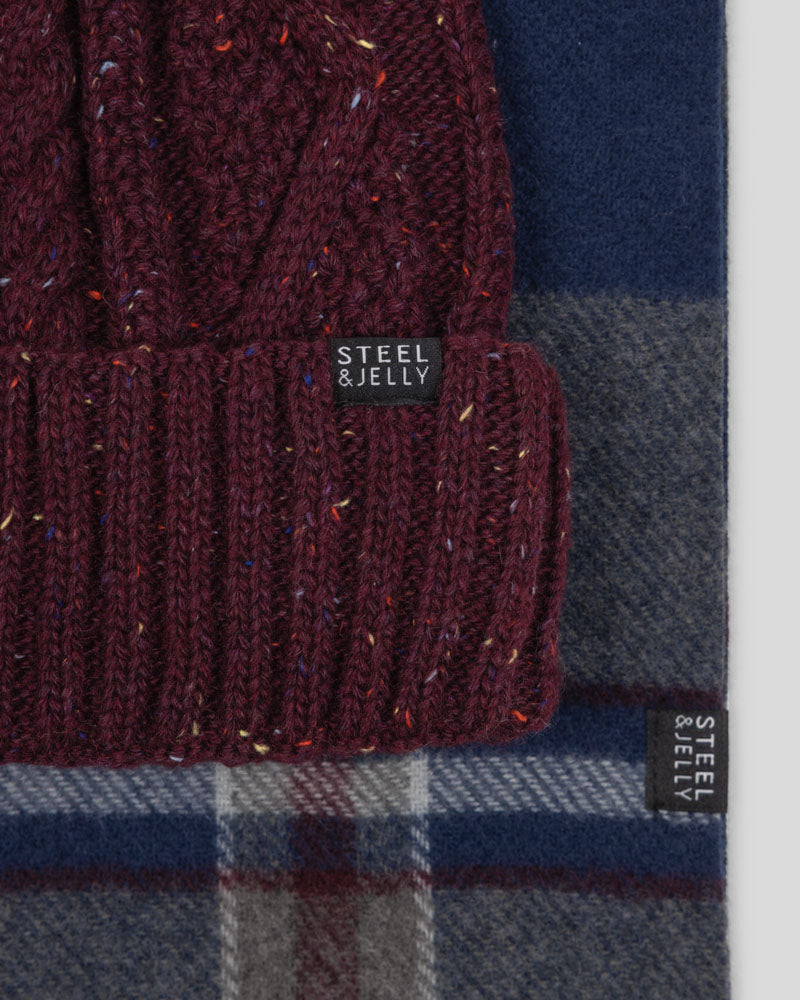 Steel & Jelly Men’s Kirdford Nep Beanie & Check Soft-Touch Scarf Set