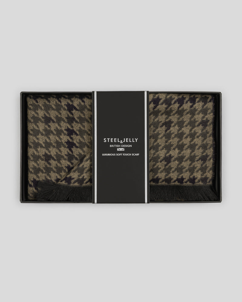 Steel & Jelly Men’s Slinfold Stone & Navy Houndstooth Boxed Scarf