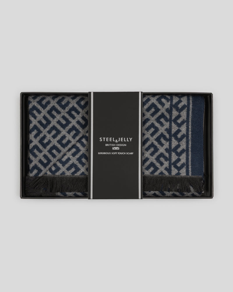 Steel & Jelly Men’s Terwick Navy & Grey Geometric Boxed Scarf