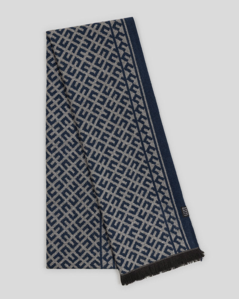 Steel & Jelly Men’s Terwick Navy & Grey Geometric Boxed Scarf
