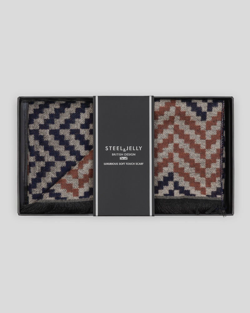 Steel & Jelly Men’s Henfield Navy & Rust Geometric Boxed Scarf