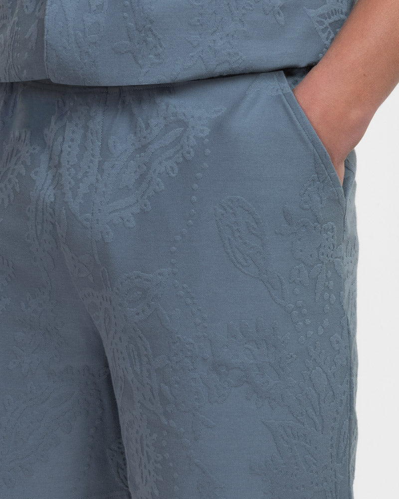 Kenton – Paisley Texture Jersey Short Sleeve Shirt & Short Set Blue