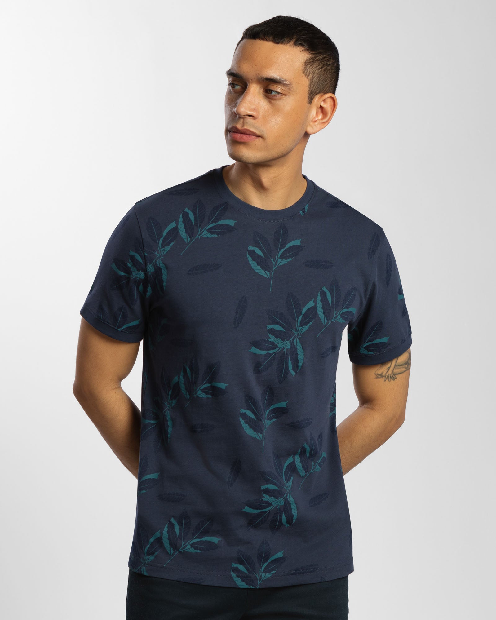 All Over Leaf Print Regular Fit T-Shirt