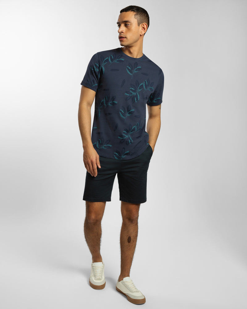 All Over Leaf Print Regular Fit T-Shirt