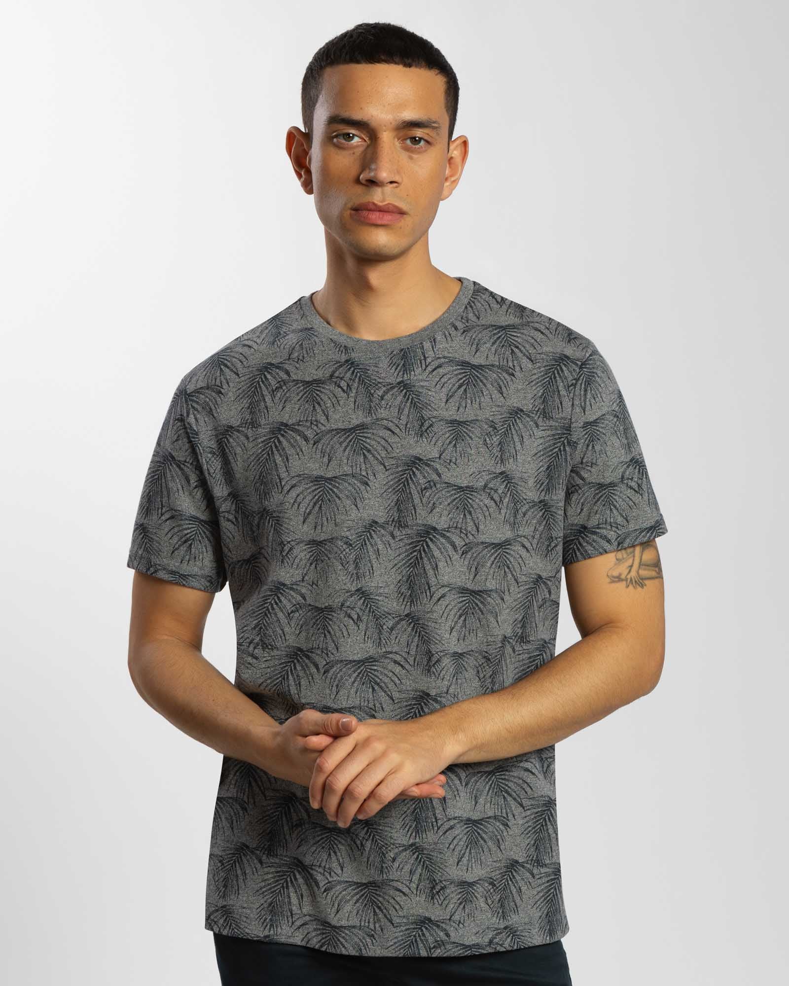 Textured Fern Leaf Print Regular Fit T-Shirt