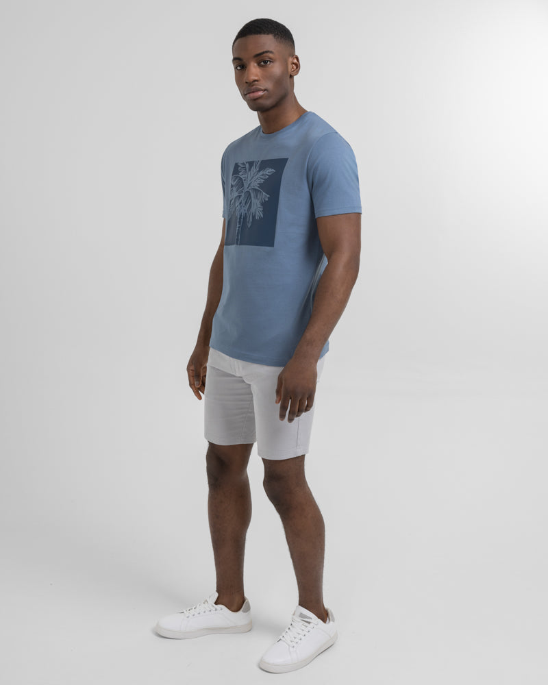 Blue Square Palm Tree Print T-Shirt