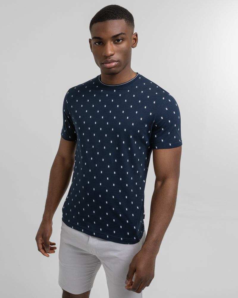 Navy & White Geometric Print T-Shirt