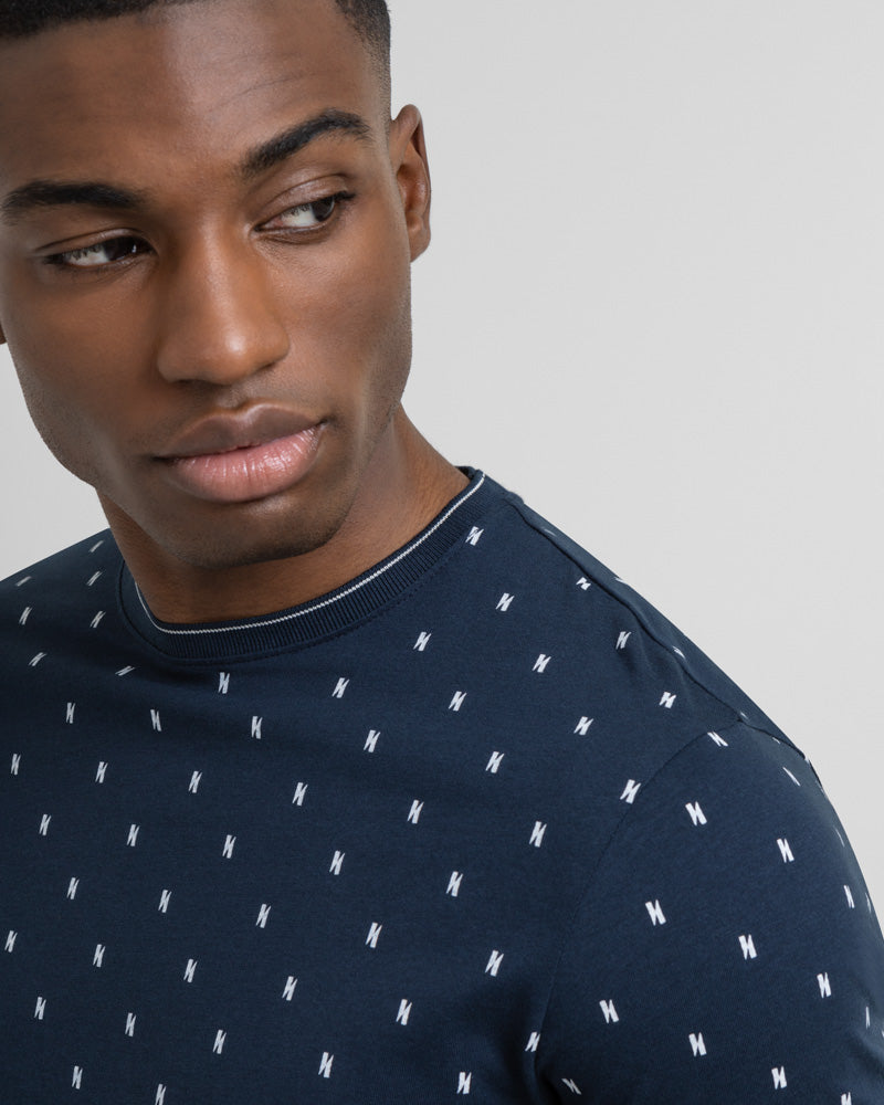 Navy & White Geometric Print T-Shirt