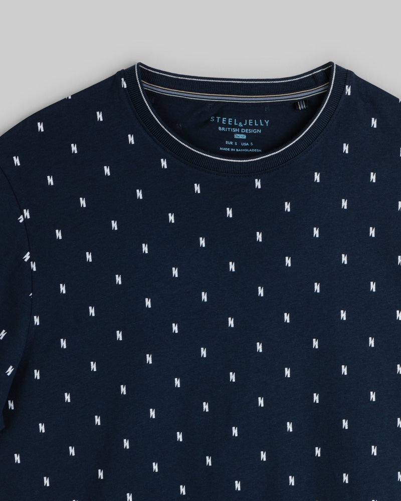Navy & White Geometric Print T-Shirt